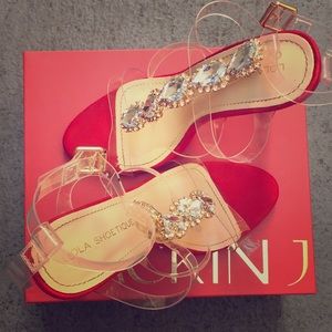 Red and Gold Crystal Strappy  Heel